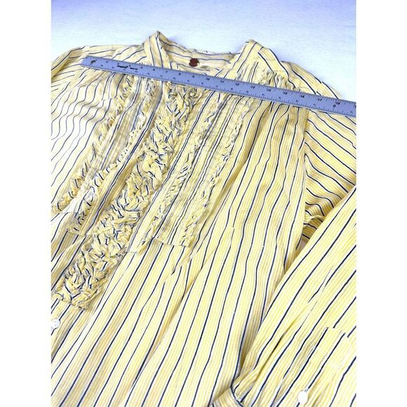 Free People FPone Yellow and Blue Striped Hand Printed Long Sleeve Top Women’s S - Picture 5 of 11